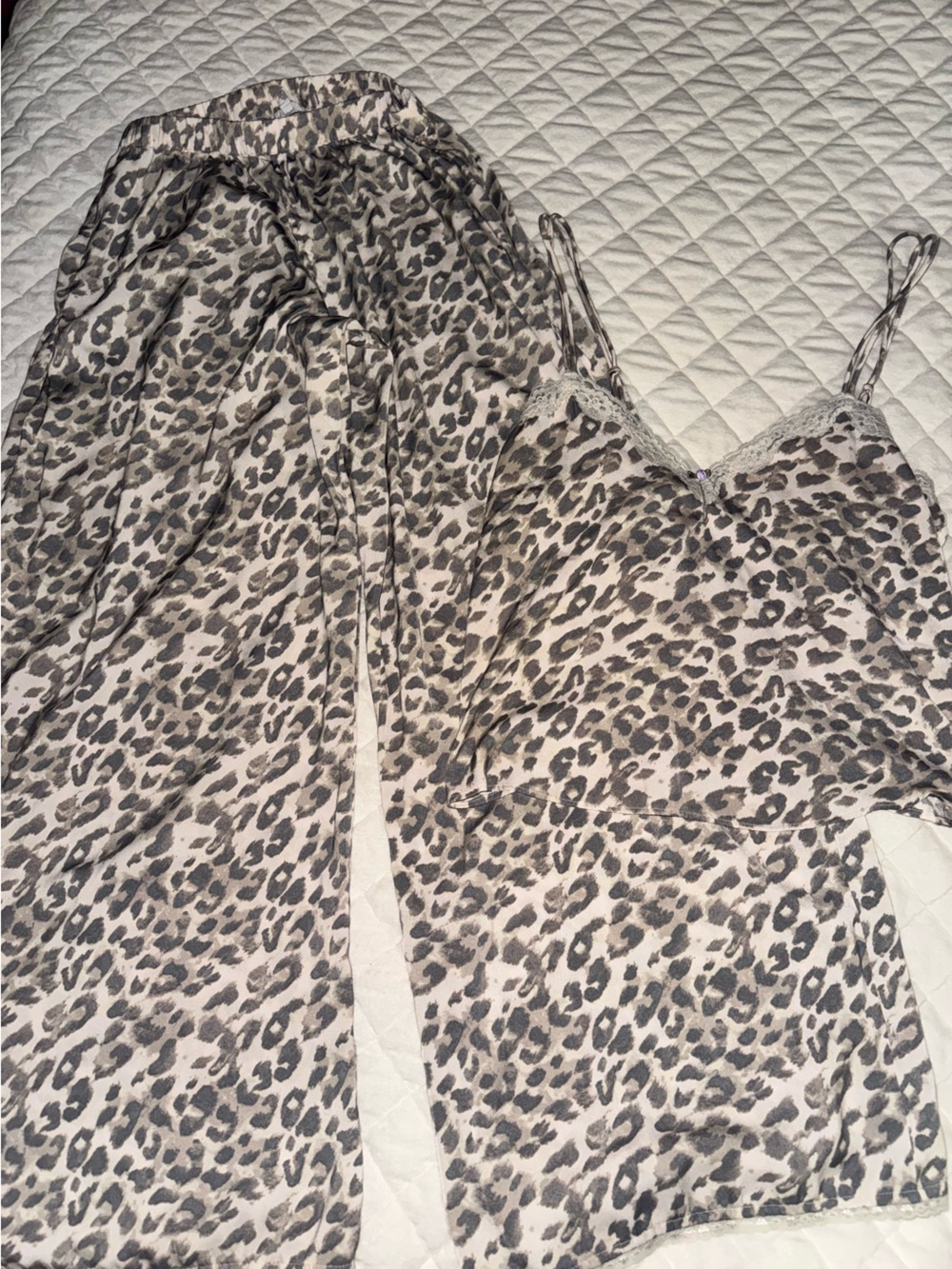Leopard Print Satin Cami & Pants Sleep Set